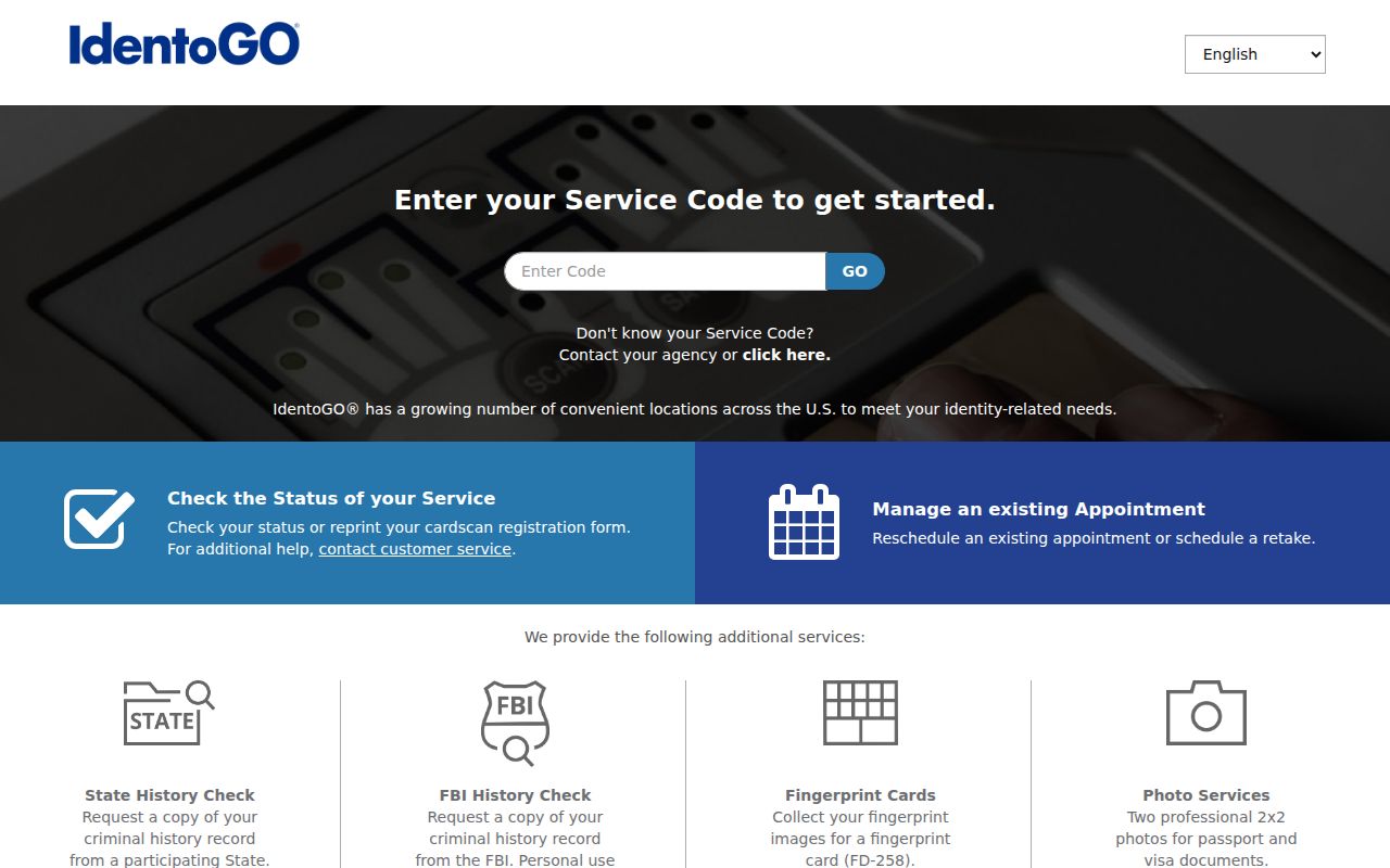 FAST IdentoGO portal for Camp County fingerprint criminal record checks
