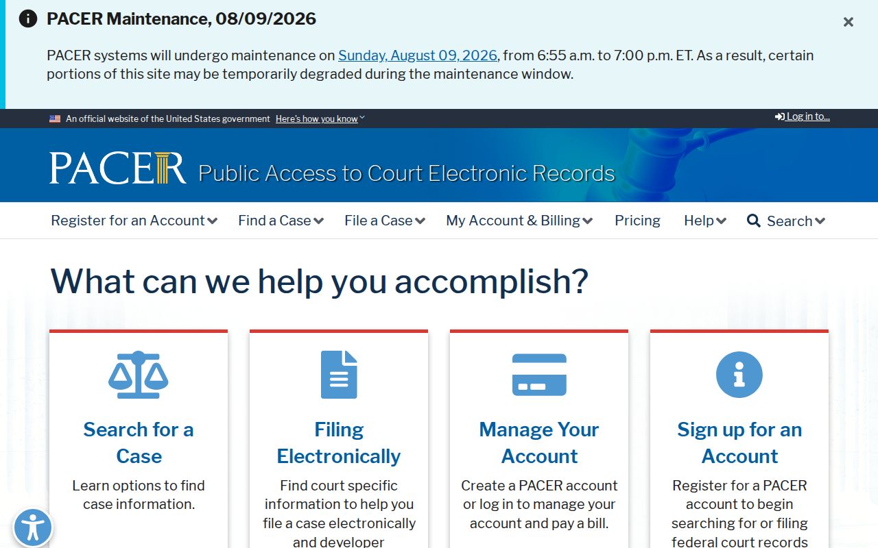 PACER federal court record access for cases connected to Camp County