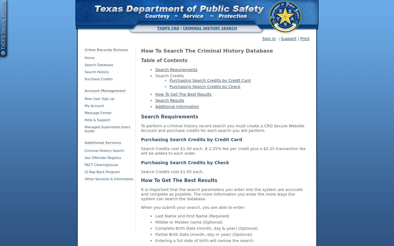 Texas DPS criminal history name search help for Camp County users
