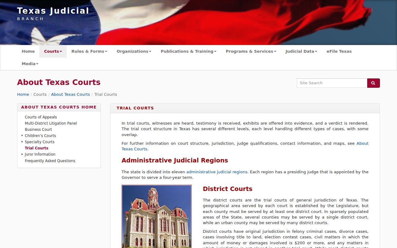 Texas judiciary trial court structure used for Camp County criminal cases