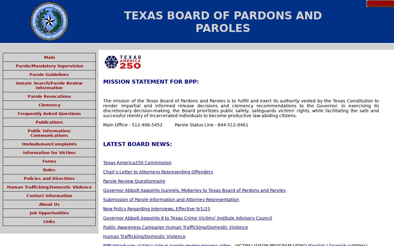 Texas Board of Pardons and Paroles information for Camp County cases