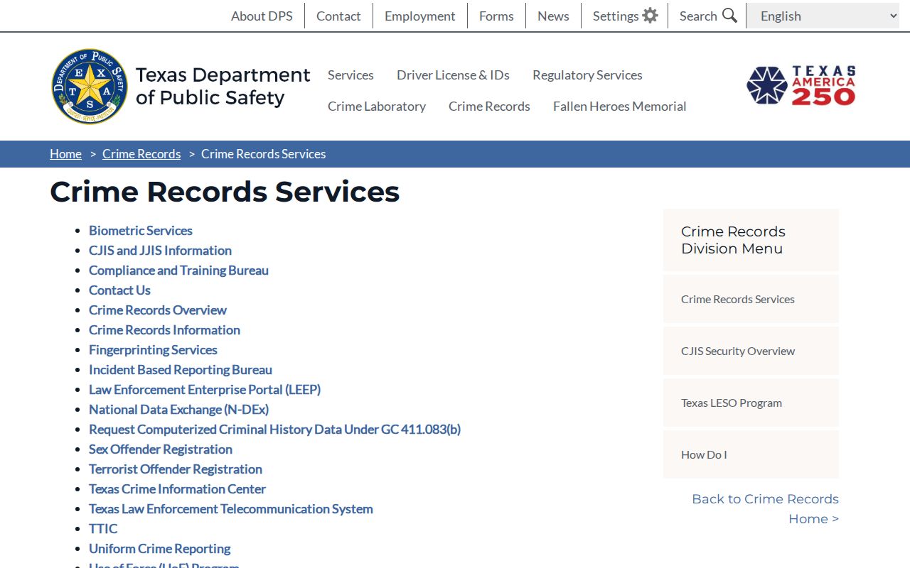 Texas DPS crime records services for Rocky Mound criminal records in Camp County